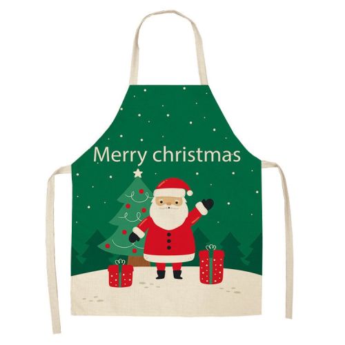 Cartoon Christmas Elk Santa Claus Printed Linen Sleeveless Apron