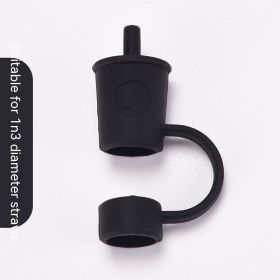 Silicone Straw Dust Plug Simple Cute Milk Tea Shape (Color: BLACK)
