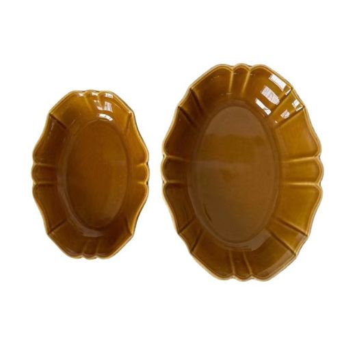 Retro Japanese Style Wave Lace Ceramic Oval Bakeware