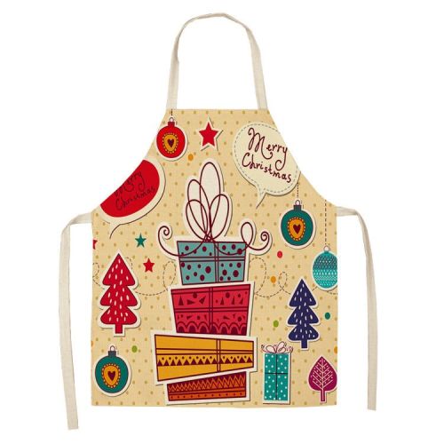 Cartoon Christmas Elk Santa Claus Printed Linen Sleeveless Apron