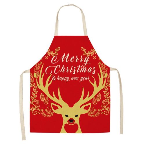 Cartoon Christmas Elk Santa Claus Printed Linen Sleeveless Apron